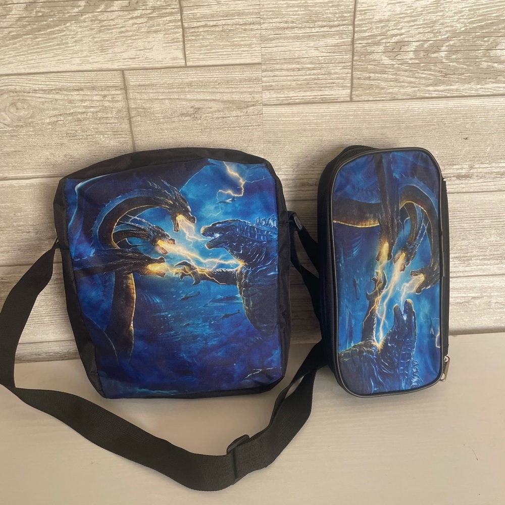 Blue and Black Graphic Kids Lunch Bag